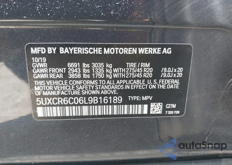 2020 BMW X5 xDrive40I из США, поврежденный, VIN 5UXCR6C06L9B16189